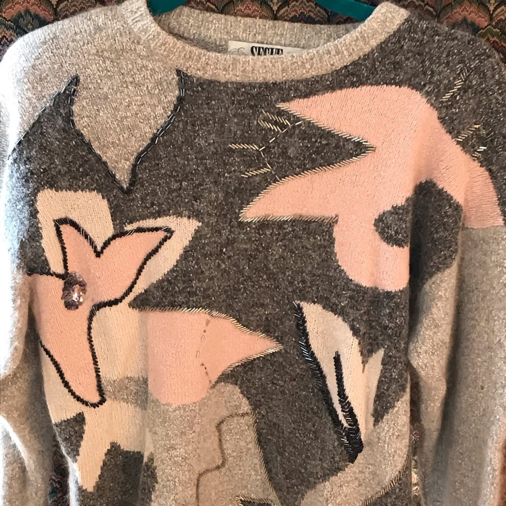 Vintage Silk Angora Beaded Sweater
